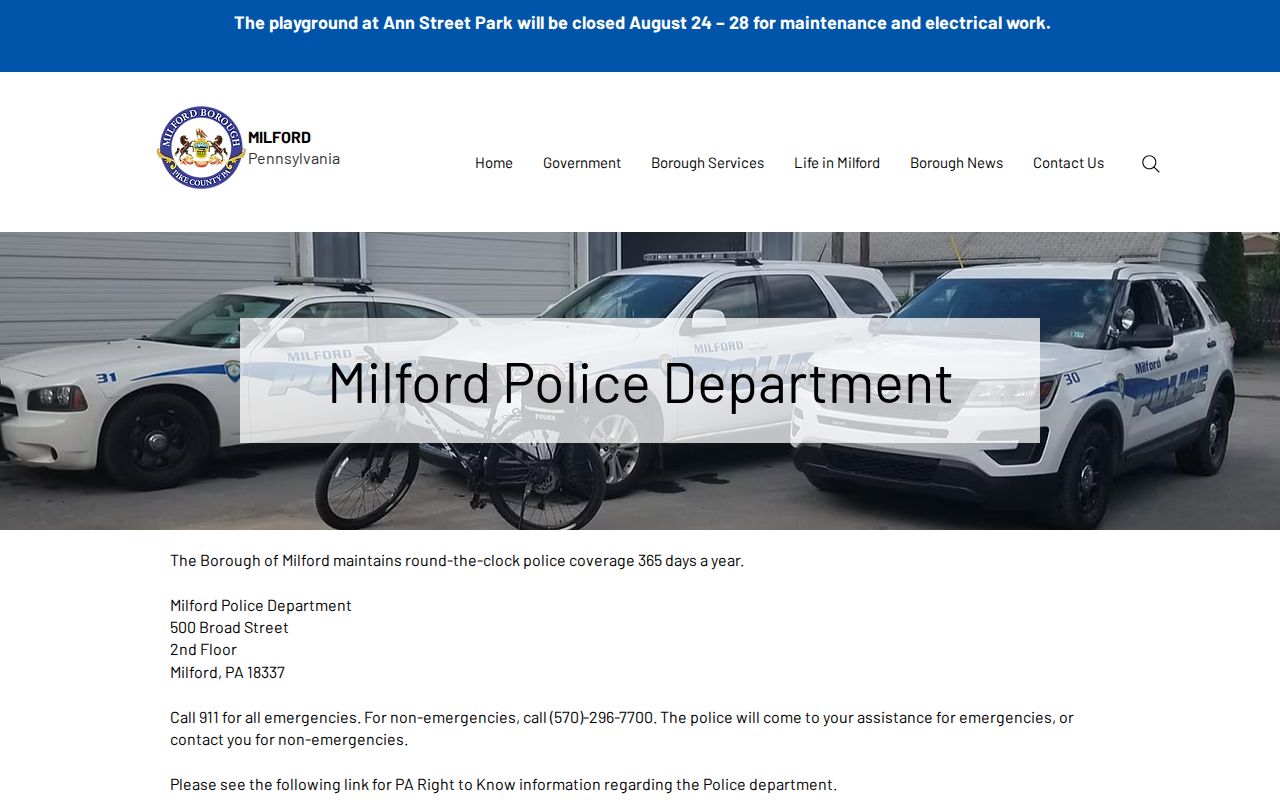 Milford Borough police arrest-record information page